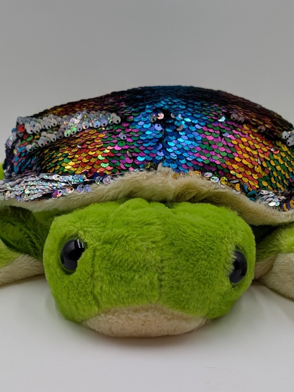 SEQUIN SEA TURTLE PLUSH Big 18" Mermaid Sequins Rainbow Silver Reversible HOLO